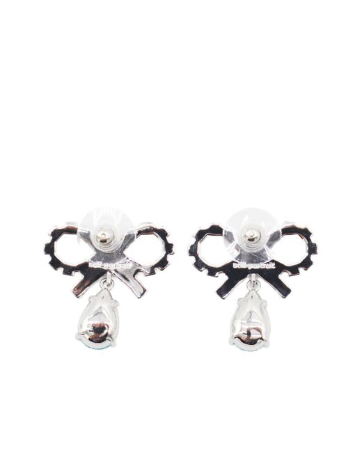 Self-Portrait White Micro Bow Droplet Earrings