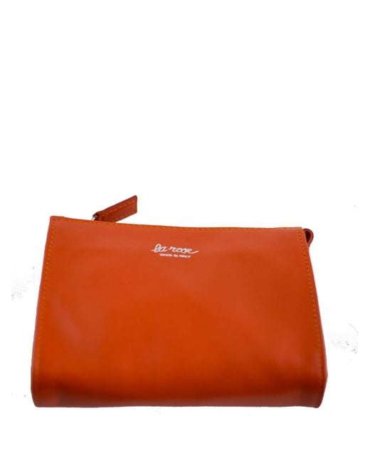 LA ROSE Orange Minimal Leather Make Up Bag