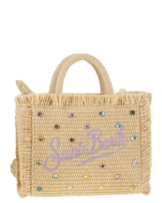 Mc2 Saint Barth Metallic Vanity Mini Straw Effect Bag With Rhinestone Decorations