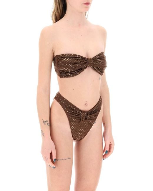 Self-Portrait Zelfportret Strapless Bikini Top Met Rhin in het Brown