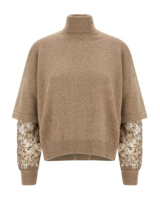 Brunello Cucinelli Natural Pullover mit Pailletten