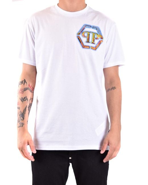 Philipp Plein White T-Shirt Round Neck Ss Hexagon for men