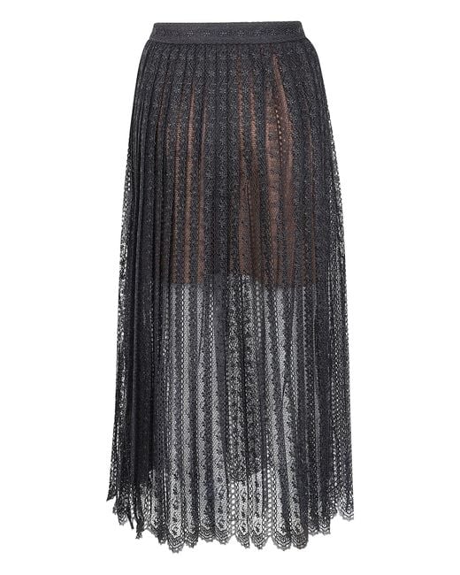 Self-Portrait Gray Organza Lace Midi Skirt