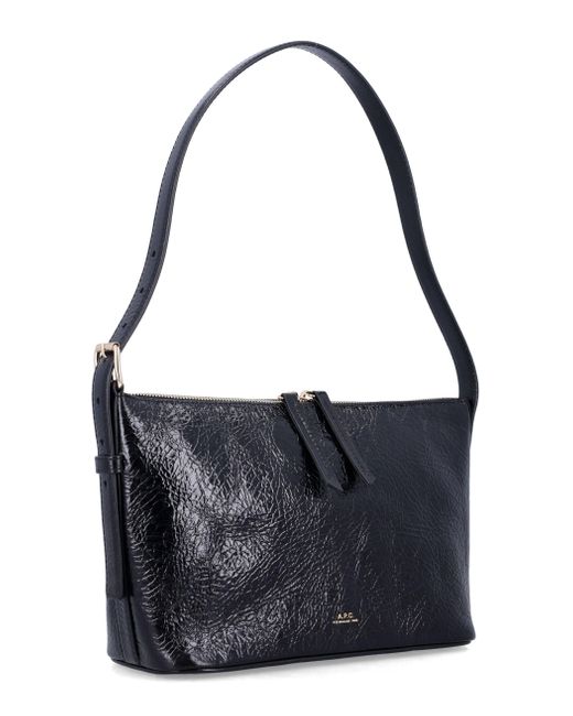 A.P.C. Black Vera Crinkle Leather Shoulder Bag