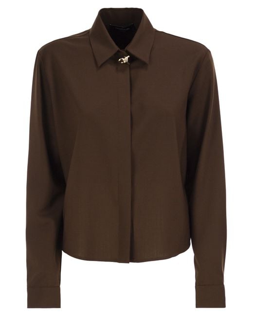 Fabiana Filippi Brown Virgin Wool Stretch Shirt With Zama Jewel Detail