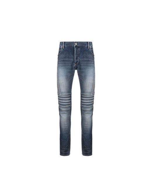Balmain Blue Ribbed Slim-fit Denim Jeans for men