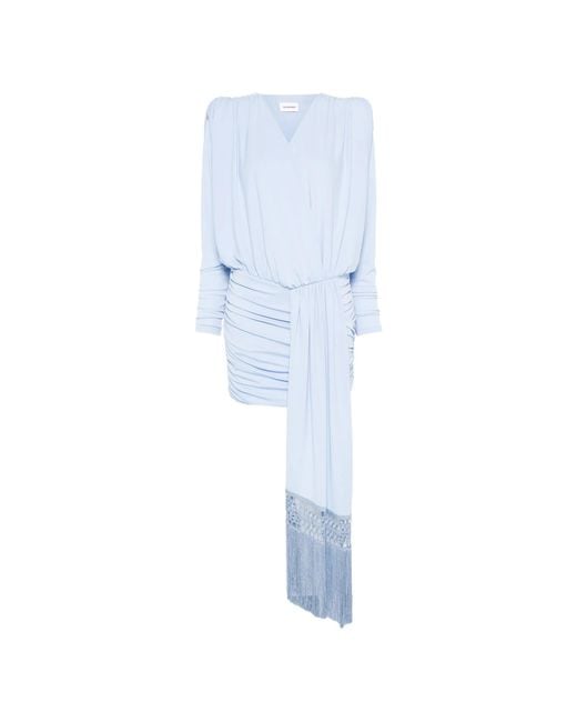 ANDAMANE Blue Dalia Draped Fringes Mini Dress