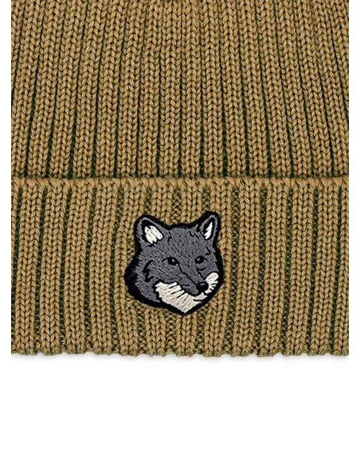 Maison Kitsuné Green Fox Head Large Beanie for men