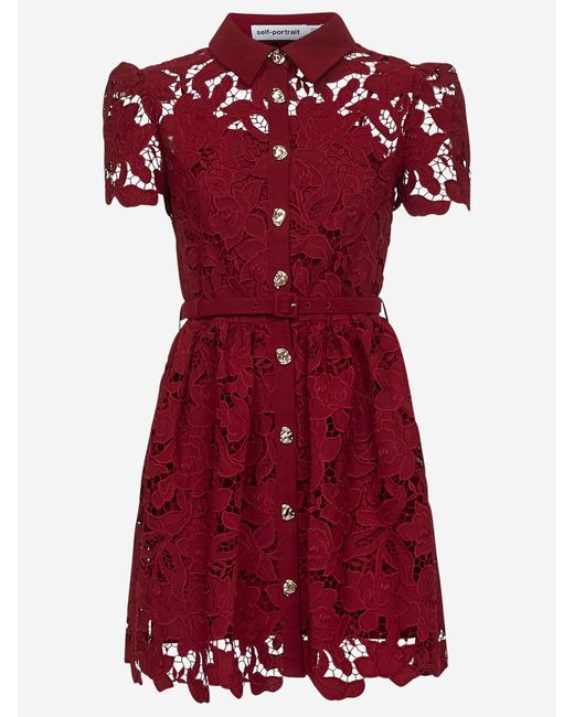 Self-Portrait Red Selbstporträt florales Spitzenkleid mit Puffärmelen