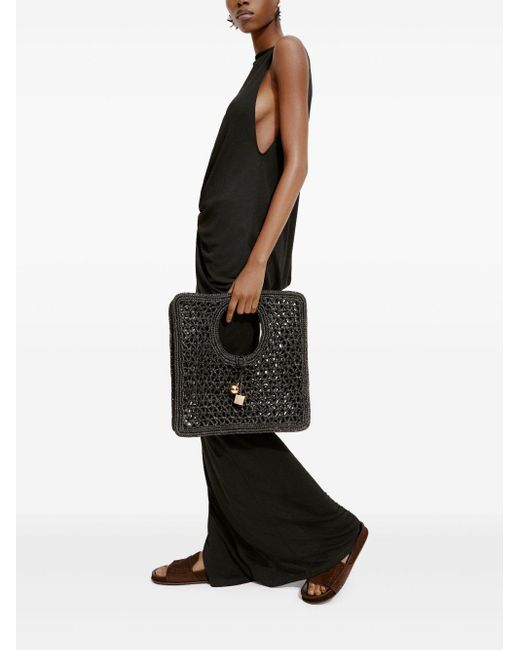 Jacquemus Black Le Petit Carre Spiaggia Rafia Handtasche