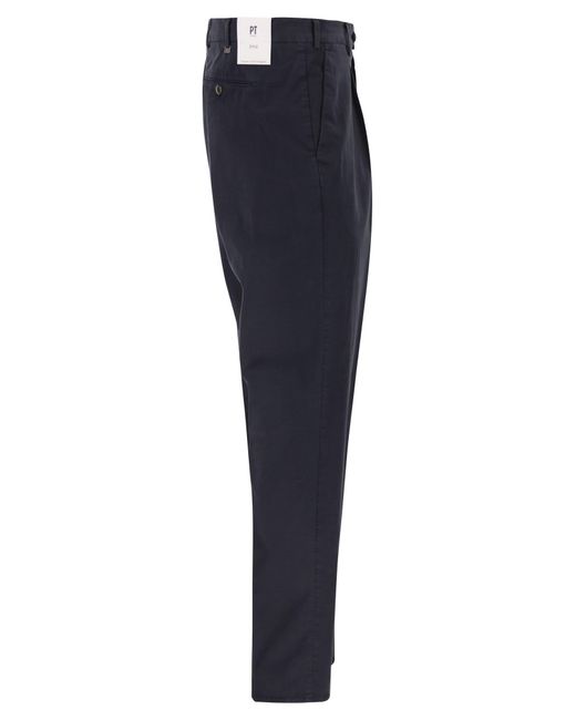 PT Torino Blue Stretch Cotton Tailored Trousers