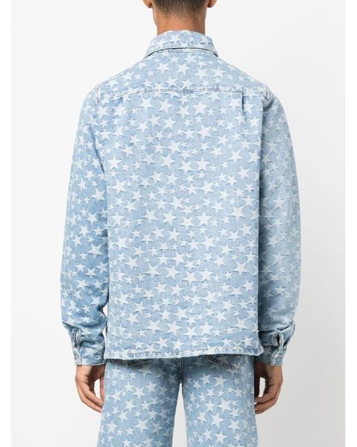 ERL Blue Star-Pattern Cotton Denim Shirt