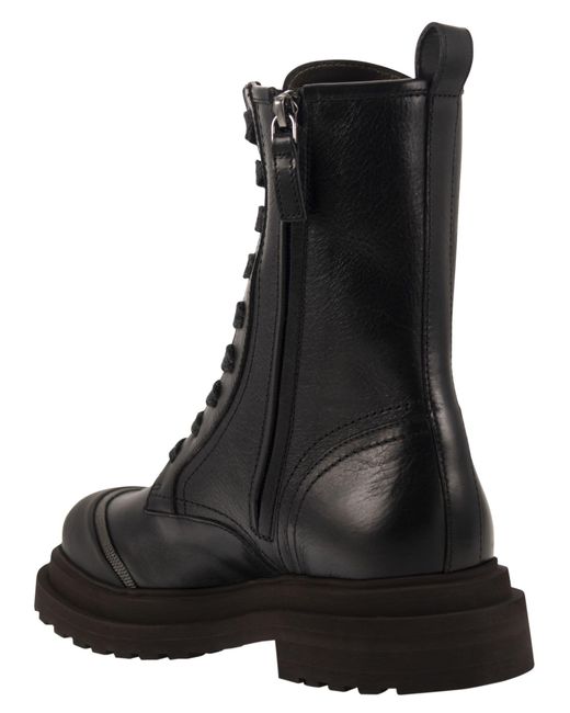 Brunello Cucinelli Black Leather Boot With Precious Contour