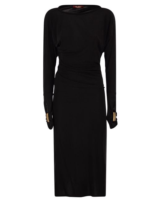 Max Mara Black Mstsalvo Draped Viscose Jersey Midi Dress