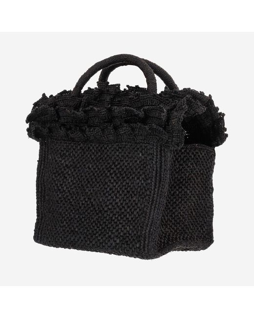 IBELIV Black Rafia And Cotton Tote Bag