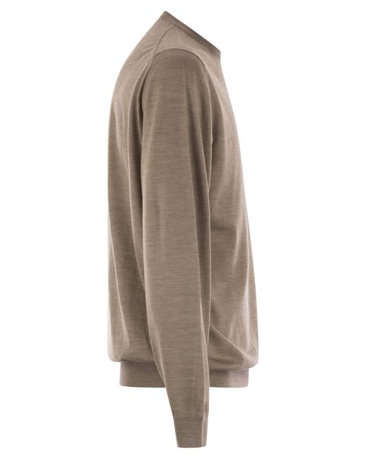 Fedeli Brown Argentina Crew Neck Sweater for men