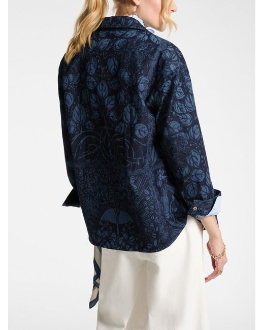 Elena Miro Gebladerte Tekenen Denim Shirt in het Blue