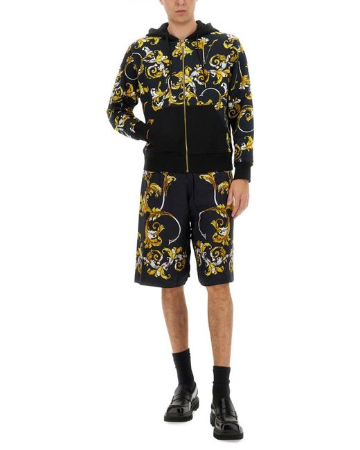 Versace Jeans Couture Black Shorts With Baroque Outline Print for men