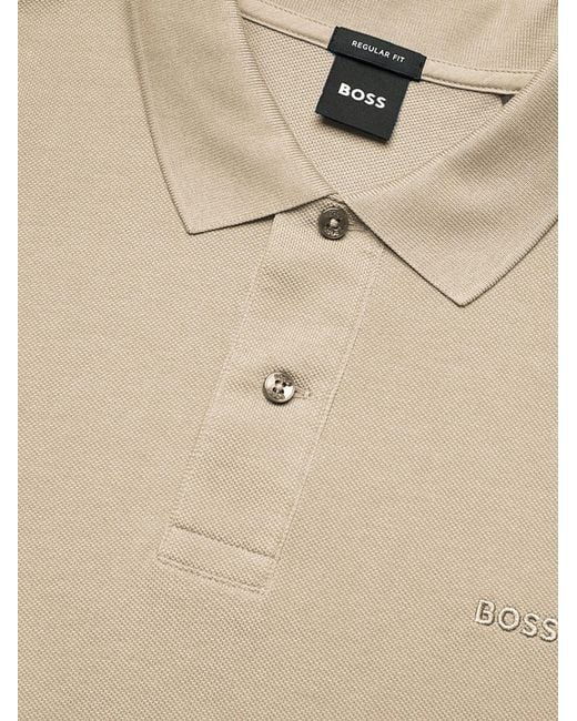 BOSS Men's Natural Cotton Polo Shirt With Logo
