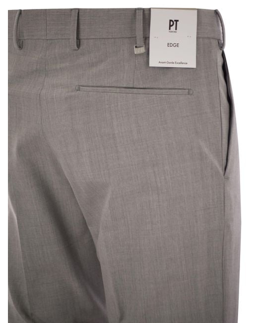 PT Torino Gray Dieci Stretch Virgin Wool Trousers for men