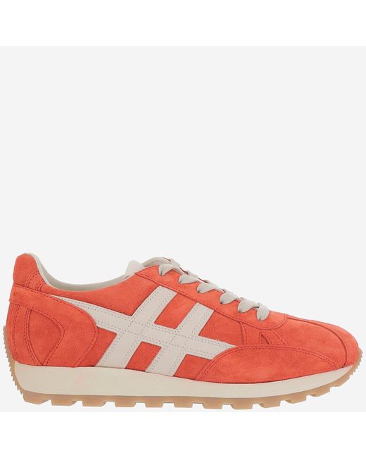 Hogan Red Suede Leather Sneakers With Round Toe And Iconic 'H' Emblem for men