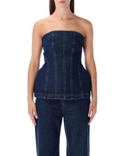 Magda Butrym Blue Strapless Denim Corset Top