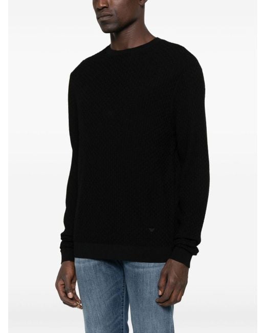 Emporio Armani Black Wool Crewneck Jumper for men