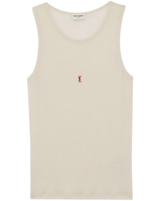 Saint Laurent Natural Logo Cotton Blend Top