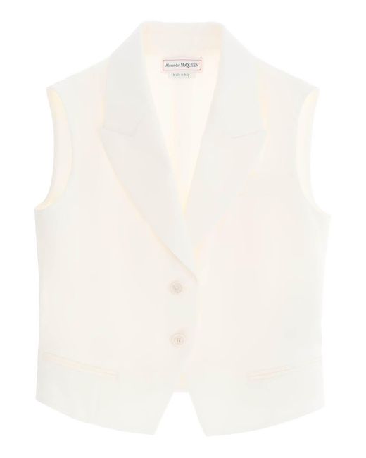 Alexander McQueen Bijgesneden Viscose Twill Vest Voor in het White