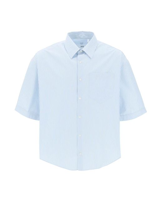 AMI Striped Shirt Met Korte Mouwen in het Blue voor heren
