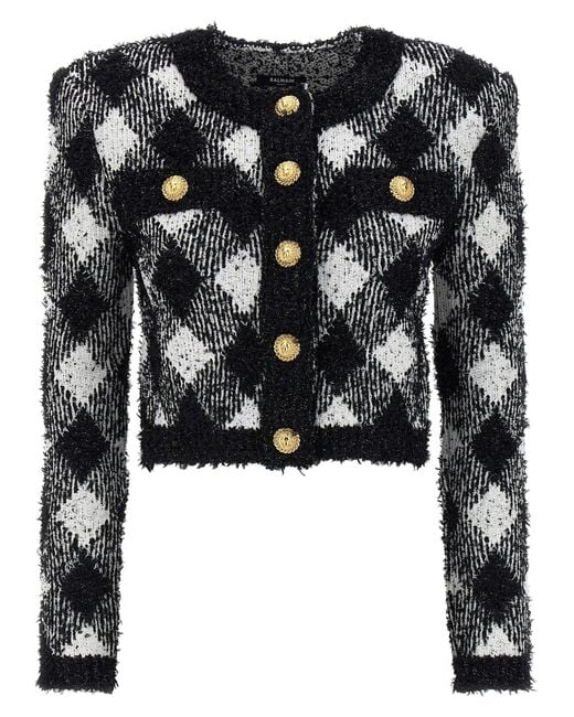 Balmain Black Vichy Tweed Short Jacket