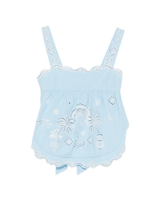 ALÉMAIS Blue Maizy Embroidered Cami Top