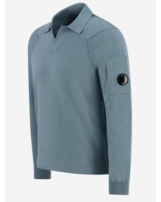 C P Company Blue Light Logo Cotton Polo Shirt for men