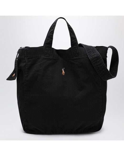 Polo Ralph Lauren Black Large Canvas Tote Bag With Logo for men