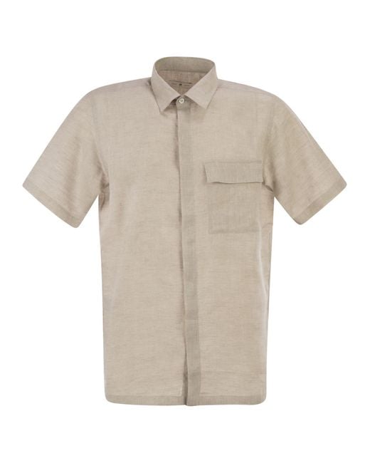 PT Torino White Short-Sleeved Linen Shirt for men