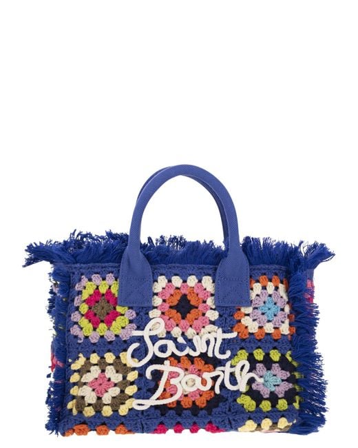 Mc2 Saint Barth Blue Colette Crochet Handbag With Crochet Flower Patch