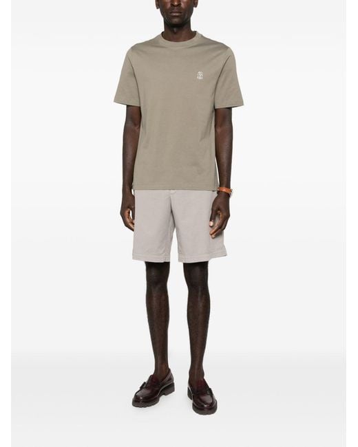 Brunello Cucinelli Natural Jersey T-Shirt With Logo for men