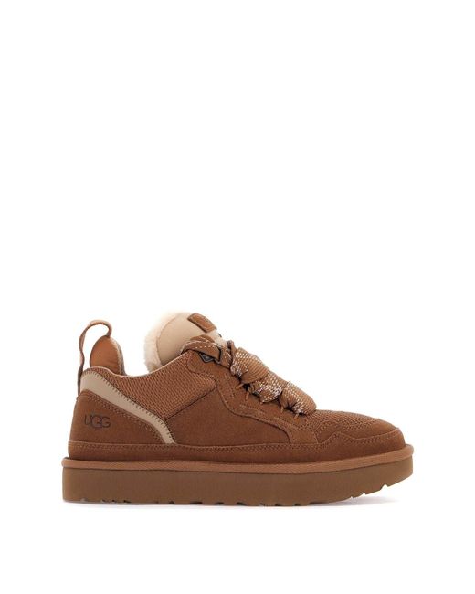 Ugg Brown Lowmel Wildleder und Mesh -Turnschuhe in italienischem Leder