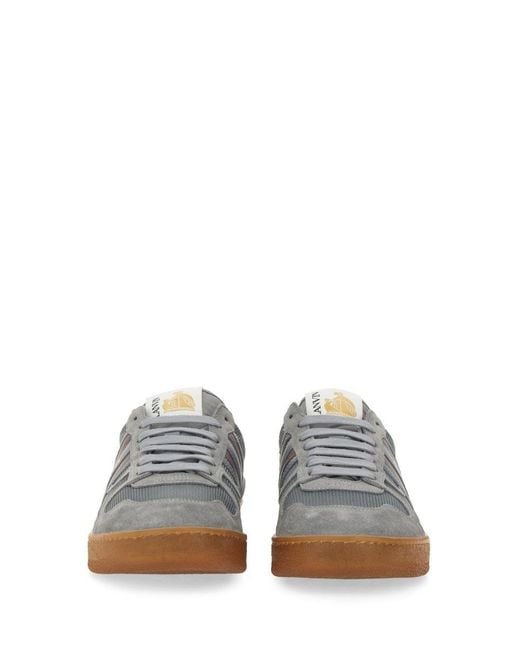 Lanvin Gray Stylish Mesh And Leather Sneakers For