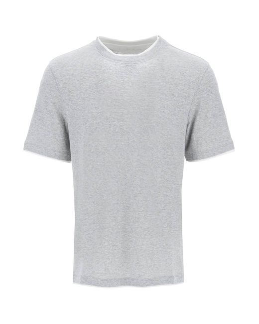 Brunello Cucinelli Überlappte Effekt T -Shirt in Leinen und Baumwolle in Gray für Herren