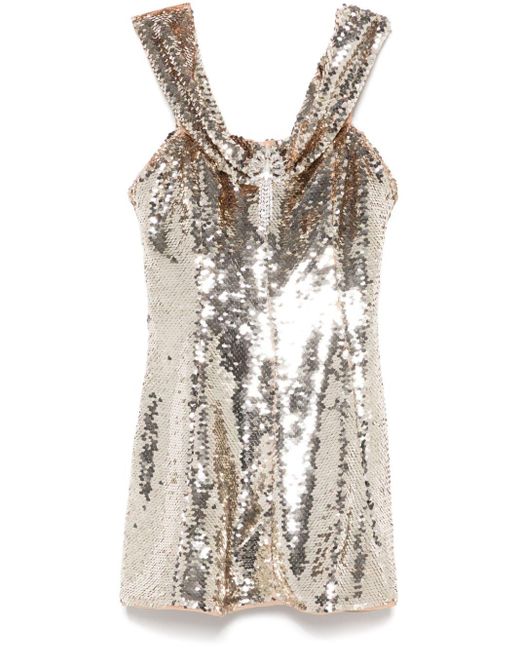 Self-Portrait Metallic Sequin Off-Shoulder Mini Dress