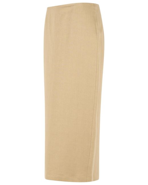 Max Mara Natural 'Veranda' Diagonal Slim Skirt Of Camel Linen