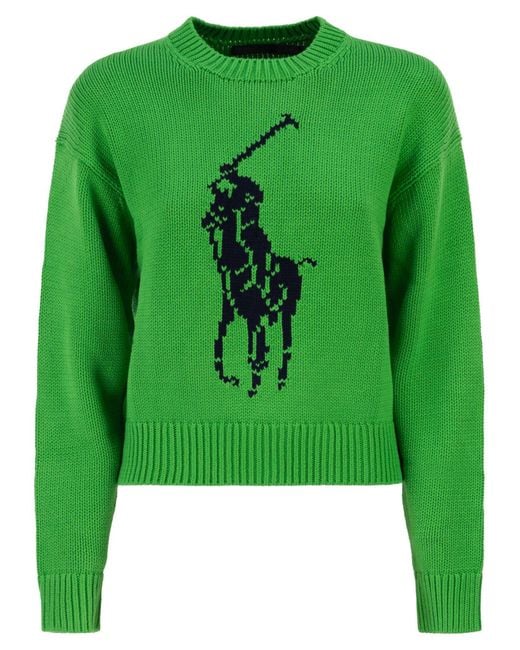 Polo Ralph Lauren Green Big Pony Cotton Crew Neck Jumper