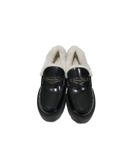 Dior Black Leather Logo Loafers