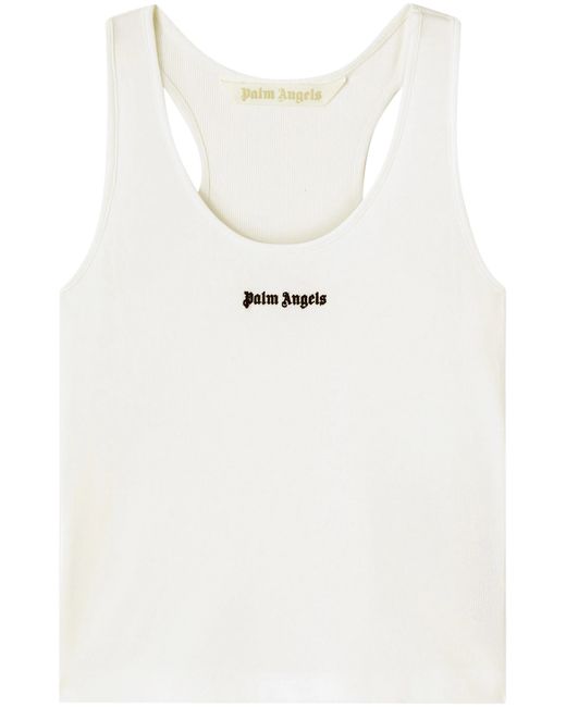 Palm Angels White Logo-Embroidered Ribbed Tank Top