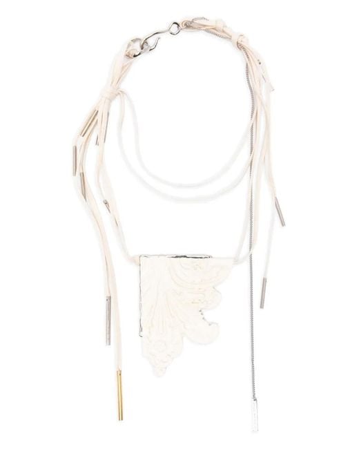 Dries Van Noten White Carved Pendant Necklace