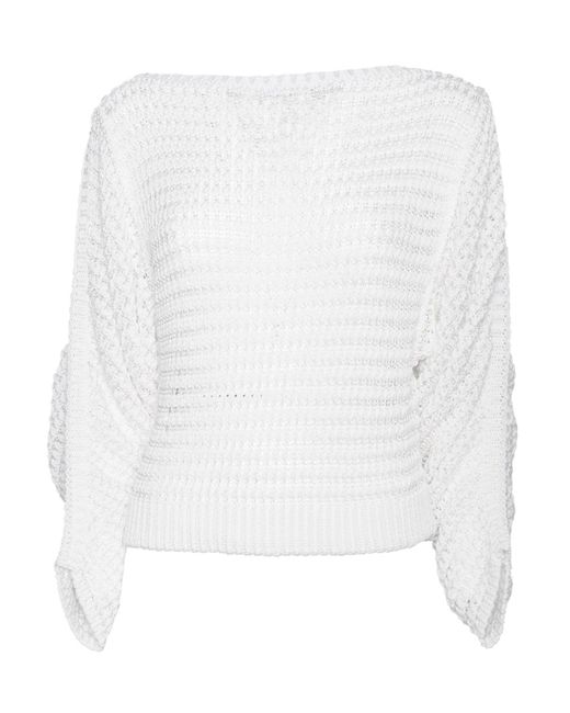 Alberta Ferretti White Round Neck Sweater With Textured Pattern