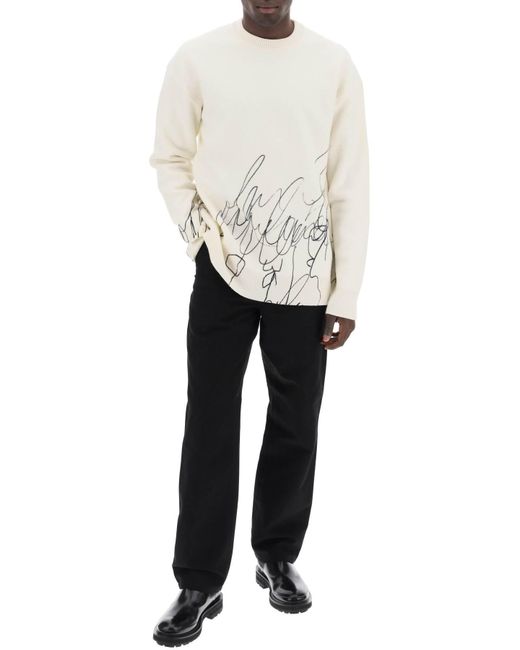 Pullover in lana cotta con stampa Scribble di OAMC in White da Uomo