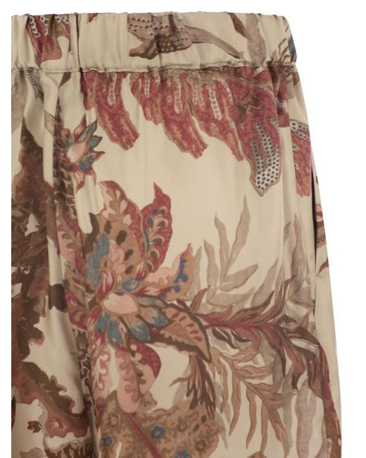 Weekend by Maxmara Weekend Max Mara Temide Gedrukte Silk Twill -broek in het Natural
