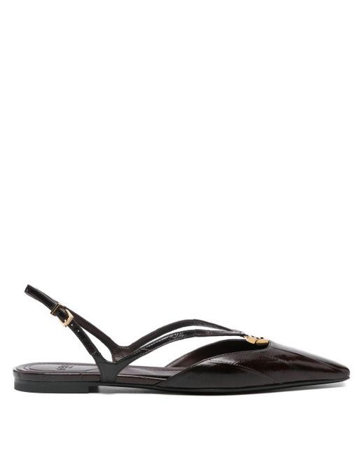 Fendi Black Ffolk Leather Slingback Ballets